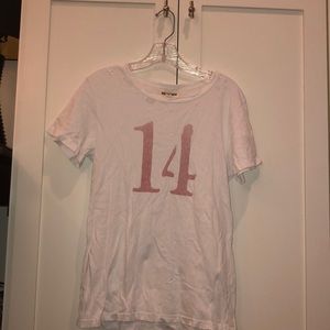 Rivet & Thread White Distressed Tshirt with “14”